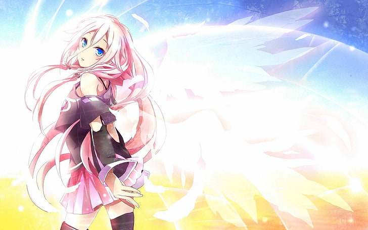 wings vocaloid blue eyes skirts long hair thigh highs sunlight twintails braids white hair looking b People Long hair HD Art , wings, vocaloid, HD wallpaper