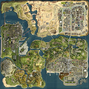 harita illüstrasyon, Grand Theft Auto, harita, büyük hırsızlık Auto San Andreas, HD masaüstü duvar kağıdı HD wallpaper