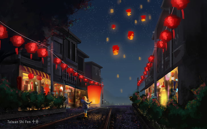 иллюстрация фонарика красной свечи, китайский Новый год, Фестиваль фонарей, 4K, HD обои