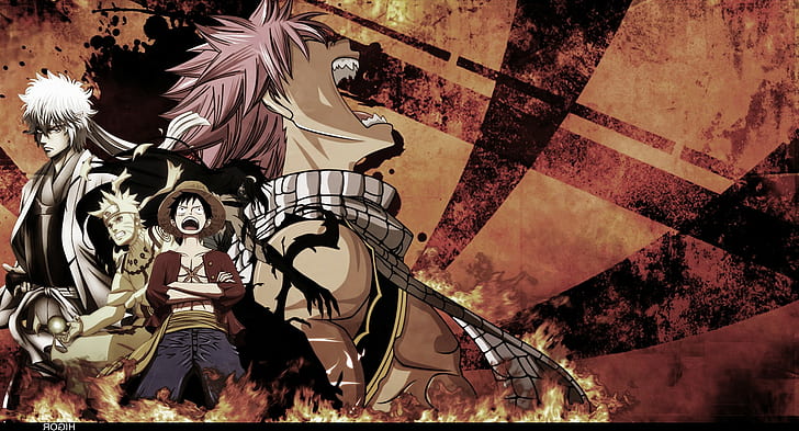 Anime One Piece Bleiche Dragneel Natsu Kurosaki Ichigo Uzumaki Naruto Affe d_ Ruffy Crossover Anime Boys, HD-Hintergrundbild