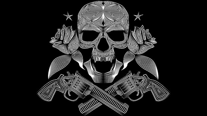 black, Gangsters, gun, pirates, skull, vector, white, HD wallpaper