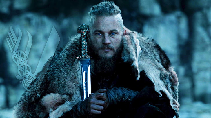 Vikings filmskärmdump, fotografering Ragnar Lothbrock, Ragnar Lodbrok, digital konst, vikingar, svärd, HD tapet