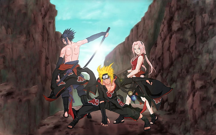 Naruto digitale Tapete, Anime, Naruto, Naruto Uzumaki, Sakura Haruno, Sasuke Uchiha, HD-Hintergrundbild