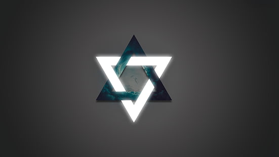 logotipo de pentagrama blanco y negro, geometría, gris, degradar, triángulo, fondo gris, nubes, Fondo de pantalla HD HD wallpaper