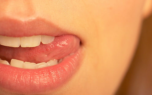 mulut, closeup, bibir, wajah, wanita, lidah, Wallpaper HD HD wallpaper