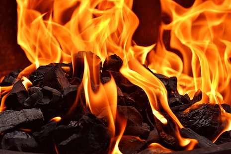 горящие угли, костер, огонь, пламя, уголь, HD обои HD wallpaper
