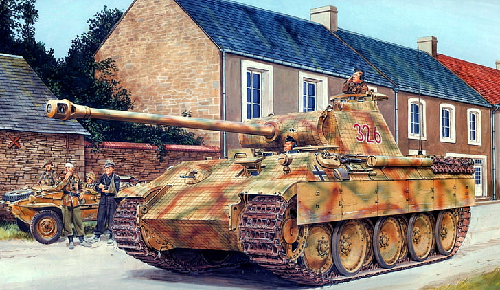 brown, green, and red military tank, figure, Panther, the Germans, medium tank, Sd.Car. 171, ron volstad, Panzerkampfwagen V Panther, HD wallpaper