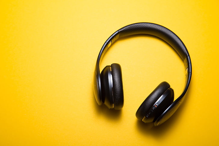 Headphones, Yellow background, Music, HD wallpaper