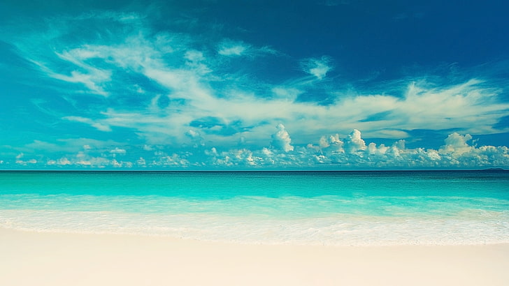 blue sea and white sand, sea, beach, the sky, water, clouds, landscape, nature, river, background, widescreen, Wallpaper, blue, wave, beauty, horizon, full screen, HD wallpapers, fullscreen, the ocean, HD wallpaper