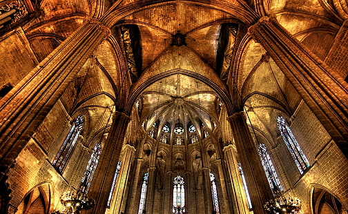 Cattedrale di Barcellona, ​​cattedrale marrone, architettura, gotico, Spagna, cattedrale, barcellona, Sfondo HD HD wallpaper