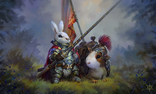 فارس الأرنب التوضيح ، الأرنب ، خنزير غينيا ، الفرسان ، الفن، خلفية HD HD wallpaper