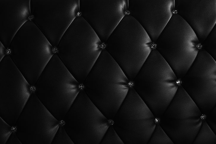 tufted black leather cover, leather, black, texture, upholstery, skin, HD wallpaper