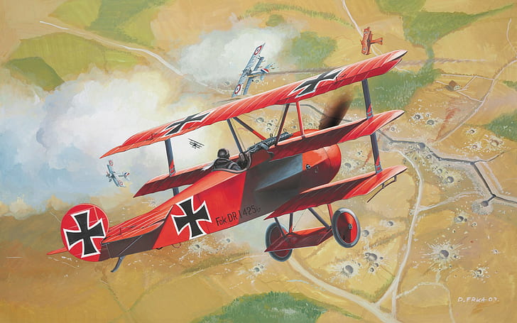 Первая мировая война красный барон окопы самолет произведение искусства люфтваффе фоккер д-р 1, HD обои