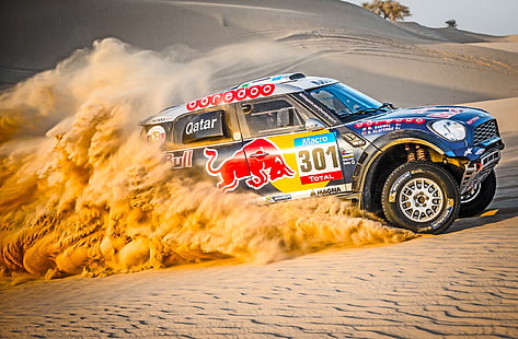 Rally, racing, desert, car, vehicle, Mini Cooper, HD wallpaper HD wallpaper