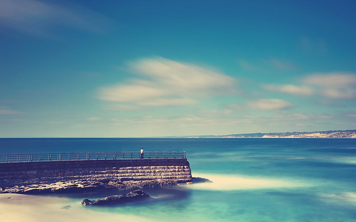 body of water, sea, nature, pier, sky, HD wallpaper