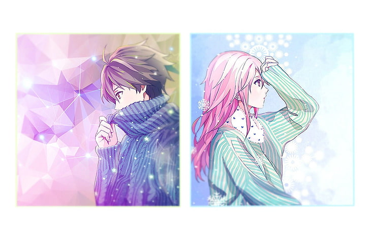 Anime, Guilty Crown, Inori Yuzuriha, Long Hair, Pink Hair, Shu Ouma, Snowflake, Winter, HD wallpaper
