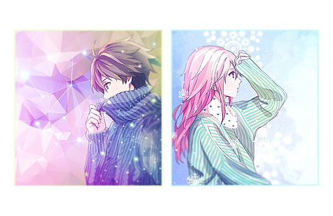 Anime, Guilty Crown, Inori Yuzuriha, Long Hair, Pink Hair, Shu Ouma, Snowflake, Winter, HD wallpaper HD wallpaper