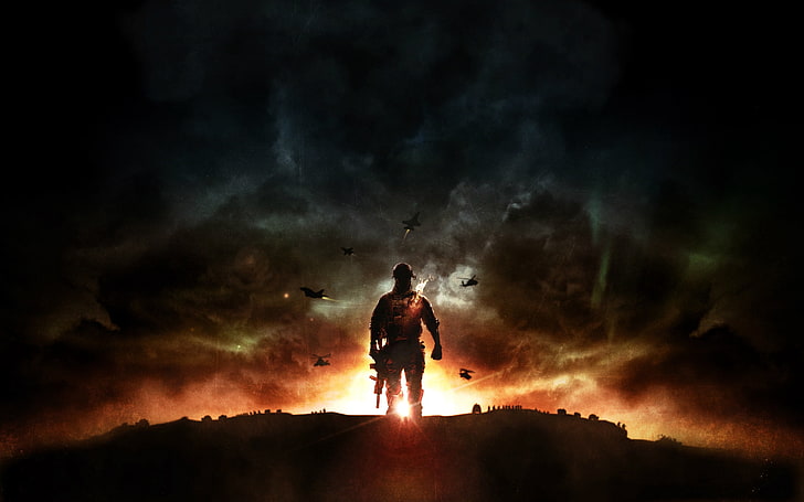 رجل يحمل بندقية خلفية رقمية ، ساحة المعركة 4 ، لعبة ، انفجار ، أوهام رقمية إي، خلفية HD