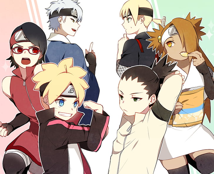 Naruto, Boruto, Boruto Uzumaki, Chōchō Akimichi, Inojin Yamanaka, Mitsuki (Naruto), Sarada Uchiha, Shikadai Nara, HD papel de parede