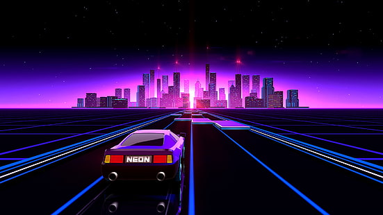 Road, Night, The City, Stars, Neon, Machine, Electronic, Synthpop, Darkwave, Synth, Neon Drive, Retrowave, Synth-pop, Sinti, Synthwave, Synth pop, HD tapet HD wallpaper