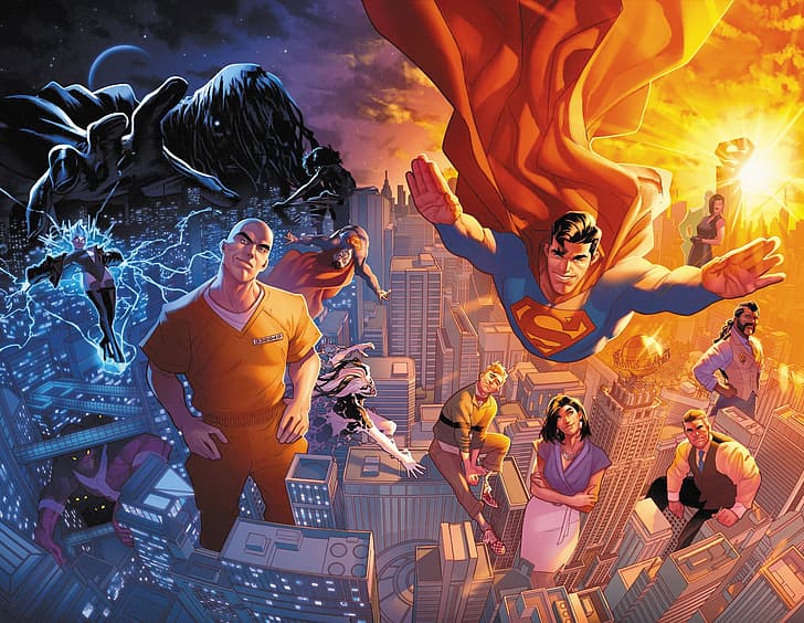 スーパーマン、マン・オブ・スティール、DC コミックス、漫画、コミックアート、スーパーヒーロー、レックス・ルーサー、クラーク・ケント、メトロポリス、スパンデックス、ボディスーツ、悪役、 HDデスクトップの壁紙