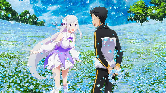 Anime, Re: ZERO -Starting Life in Another World-, Emilia (Re: ZERO), Re: ZERO -Starting Life in Another World- OVA: Memory Snow, Subaru Natsuki, Fondo de pantalla HD HD wallpaper
