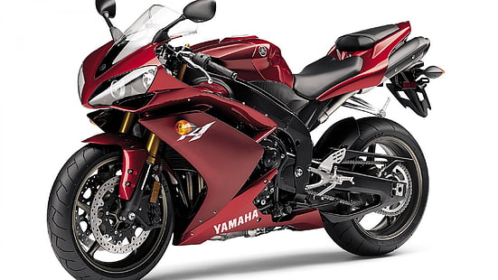 красный и черный спортивный мотоцикл Yamaha, Yamaha, R1, супербайк, HD обои HD wallpaper