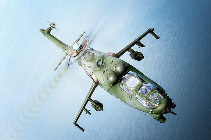 Море, Ми-24, атакуващ хеликоптер, пилотска кабина, полски военновъздушни сили, HD тапет