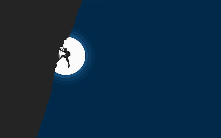 :-), luna, black, man, silhouette, moon, climbing, white, night, blue, HD wallpaper