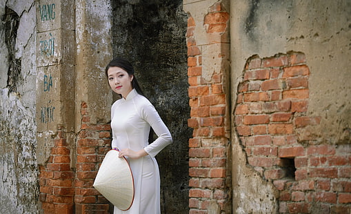 Wanita, Asia, Ao Dai, Topi Kerucut Asia, Gadis, Model, Vietnam, Wallpaper HD HD wallpaper