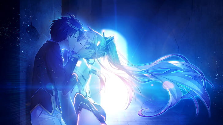 girl, kiss, hairstyle, guy, tunnel, games, anime, art, The World’s End Fallen Star, HD wallpaper