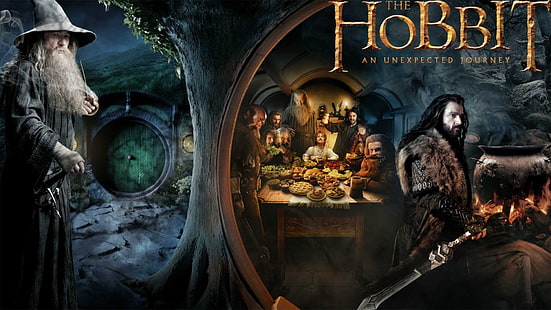 The Hobbit tapet, The Hobbit: An Onexpected Journey, filmer, Gandalf, Thorin Oakenshield, Bilbo Baggins, dvärgar, HD tapet HD wallpaper