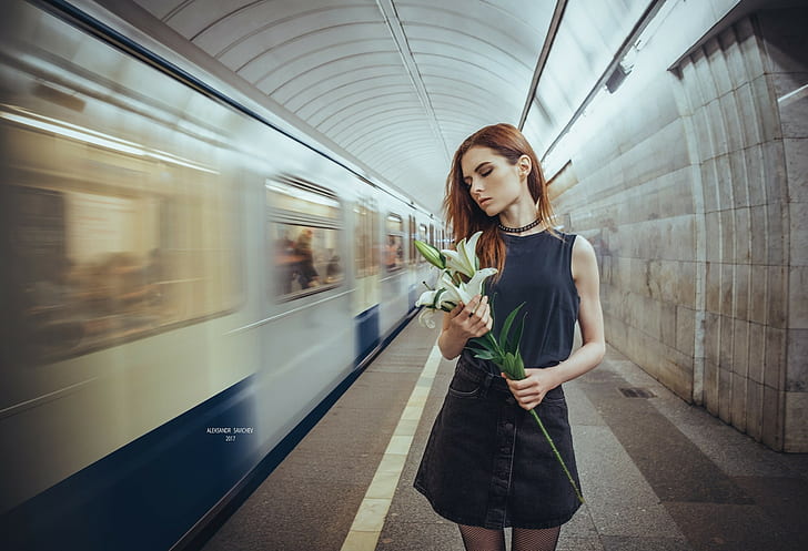 modelo, metro, 500px, veículo, flores, mulheres, trem, metrô, Aleksandr Savichev, HD papel de parede