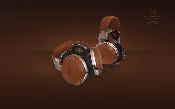 brown Audio-Technica headphones, headphones, audio-technica, ath-l3000, membranes, background, HD wallpaper