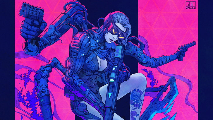 soldado humanóide vetor arte cyberpunk ficção científica, HD papel de parede