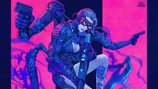 humanoid soldat vektorkonst, cyberpunk, science fiction, HD tapet HD wallpaper