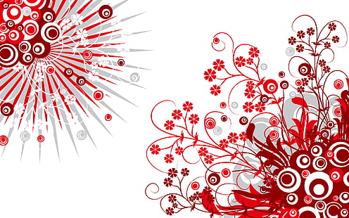 Rot, Muster, weißer Hintergrund, rote, weiße und rote Blumen-HD-Tapete, Rot, Muster, weißer Hintergrund, HD-Hintergrundbild HD wallpaper