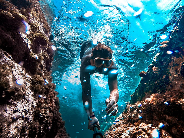 غطس سكوبا، محيط، تحت الماء، 4K، خلفية HD