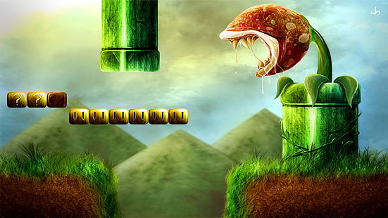 Mario Piranha Plant Wallpaper, gry wideo, Super Mario, sztuka cyfrowa, render, Tapety HD HD wallpaper