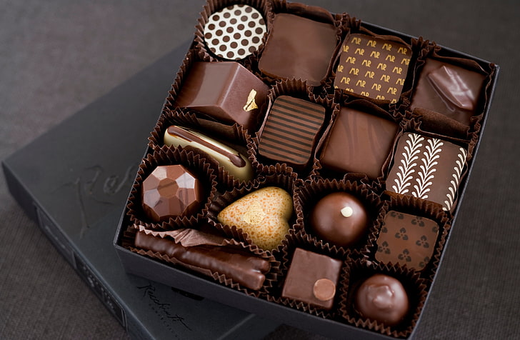шоколадова кутия, бонбони, кутия, шоколад, мляко, бяло, HD тапет