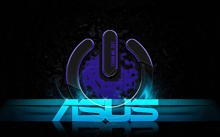 svart bakgrund med Asus textöverlägg, logotyp, blå, tech, hi-tech, varumärke, asus, stäng av mig, HD tapet