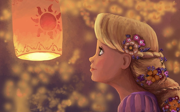 Rapunzel, mujer, rubia, cabello largo, trenzas, flores, flor en el cabello,  Fondo de pantalla HD | Wallpaperbetter
