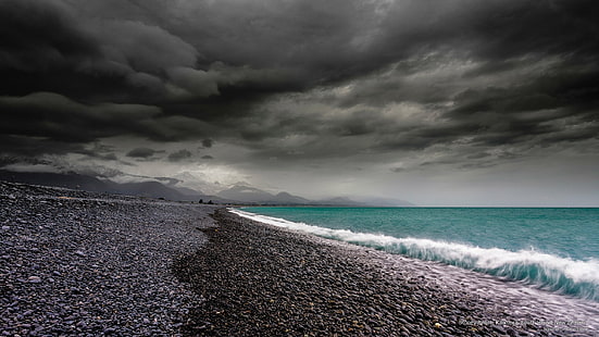 หาด Stoney, Kaikoura, เกาะใต้, นิวซีแลนด์, โอเชียเนีย, วอลล์เปเปอร์ HD HD wallpaper