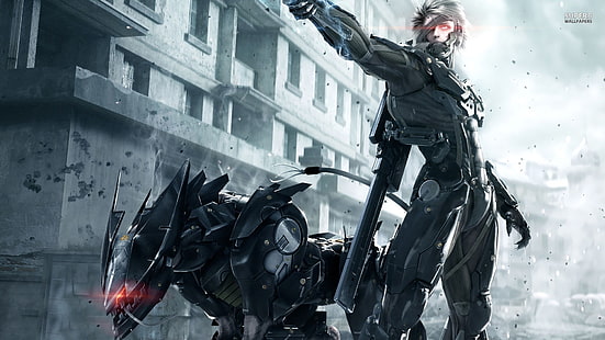 fond d'écran de chien robot et de personnage d'anime, Metal Gear Rising, Metal Gear Rising: Revengeance, Raiden, Blade Wolf, jeux vidéo, Fond d'écran HD HD wallpaper