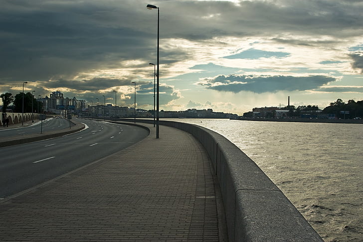Embankment, St petersburg, River, Russia, Night, Neva, HD wallpaper