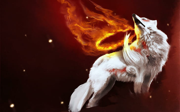 Wolf Of Fire, nice, wolf, bright, fire, animals, HD wallpaper