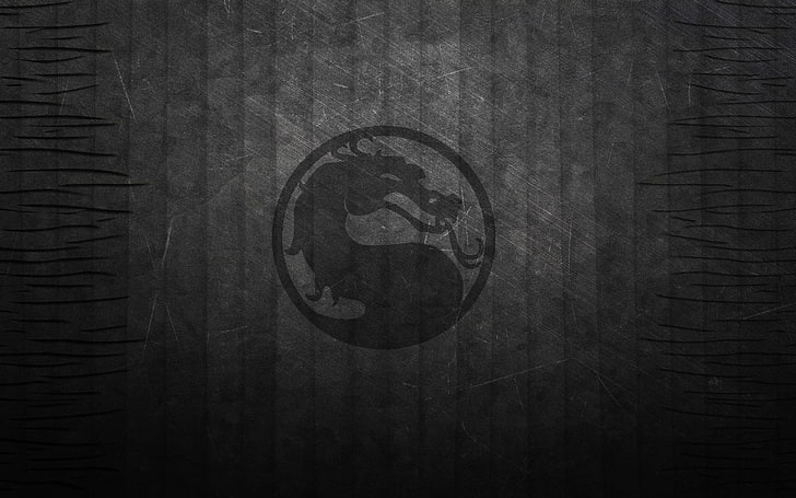 شعار Mortal Kombat ، شريط ، خلفية داكنة ، أسود ، تنين ، نسيج ، شعار ، مورتال كومبات، خلفية HD