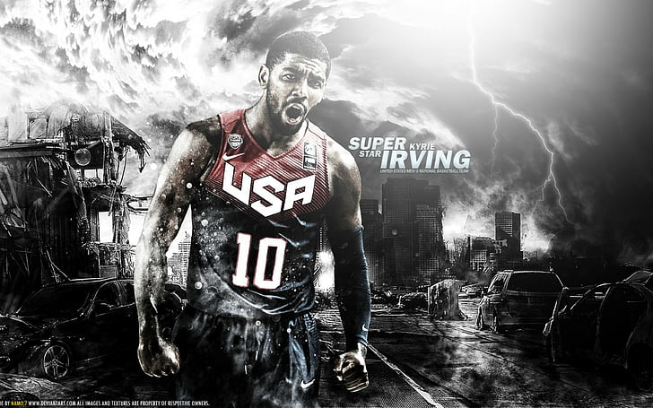 Kyrie irving, latar belakang bola basket, NBA, usa, Wallpaper HD