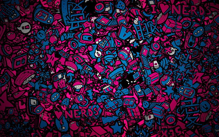 papel de parede digital nerd rosa e azul, arte digital, colorido, HD papel de parede