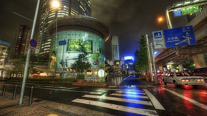 Esquina da rua Em Tóquio, placas de rua, ruas, noite, billborads, natureza e paisagens, HD papel de parede